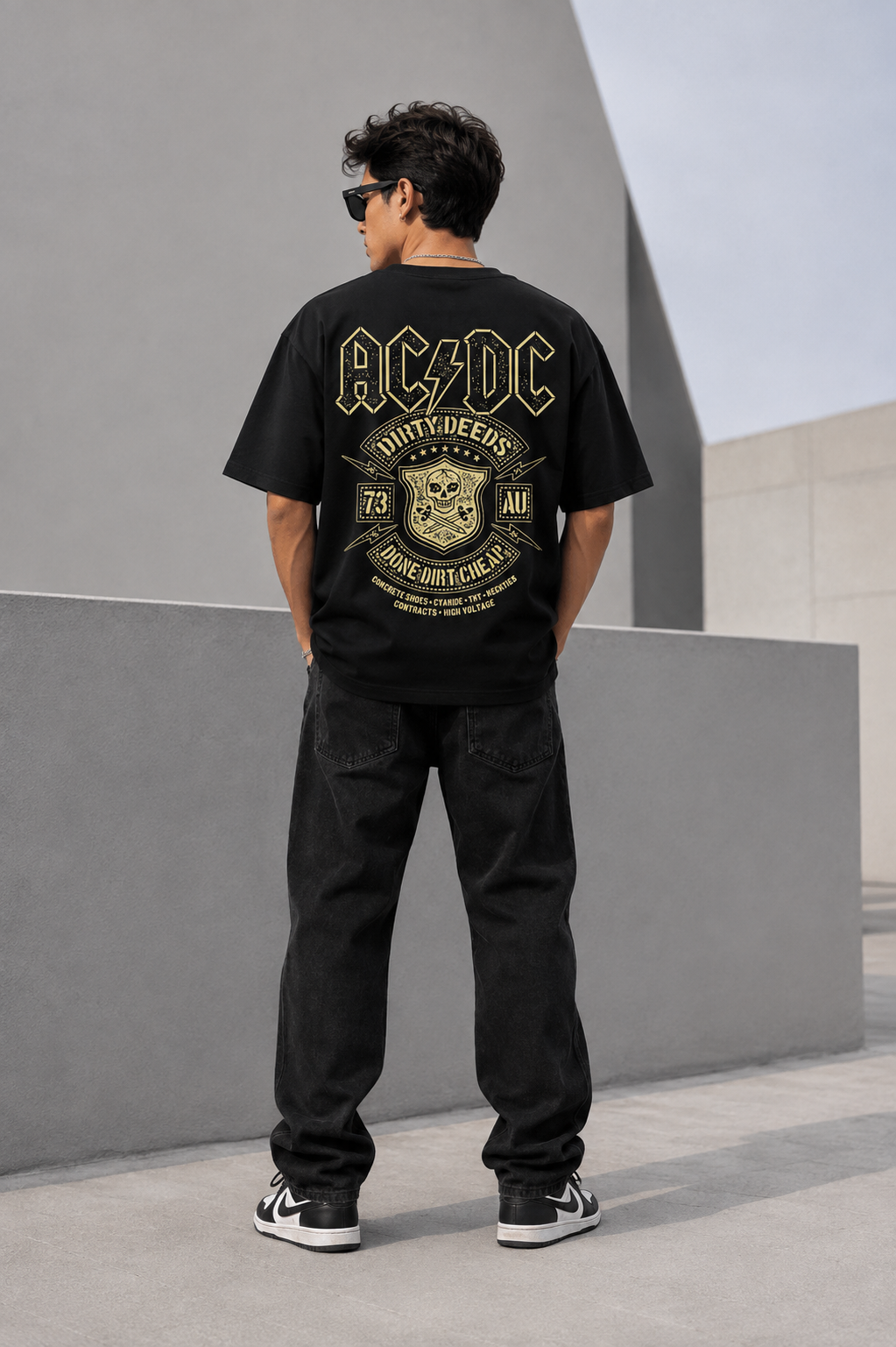 TEEVYBE Men’s Oversized Cotton T-Shirt | Rock Music Skull Graphic Print | Relaxed Fit Casual Half Sleeve T-Shirt