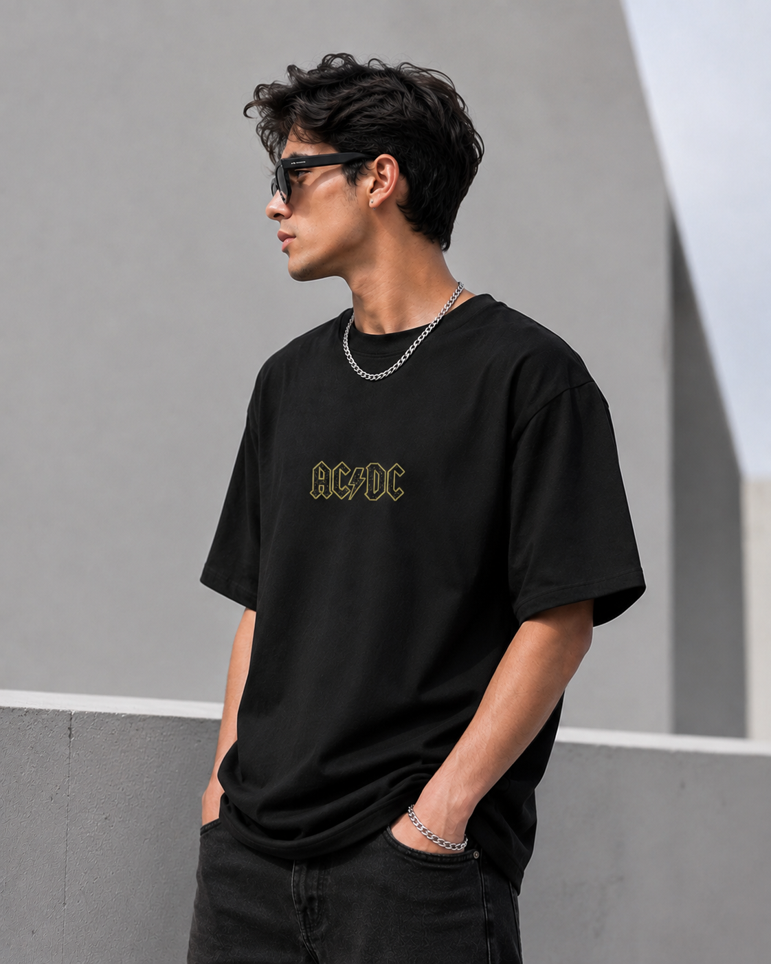 TEEVYBE Men’s Oversized Cotton T-Shirt | Rock Music Skull Graphic Print | Relaxed Fit Casual Half Sleeve T-Shirt