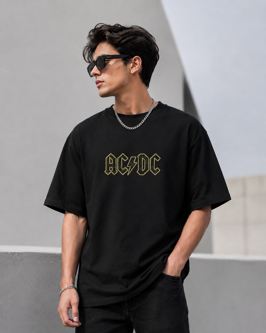 TEEVYBE Men’s Oversized Cotton T-Shirt | Rock Music Skull Graphic Print | Relaxed Fit Casual Half Sleeve T-Shirt