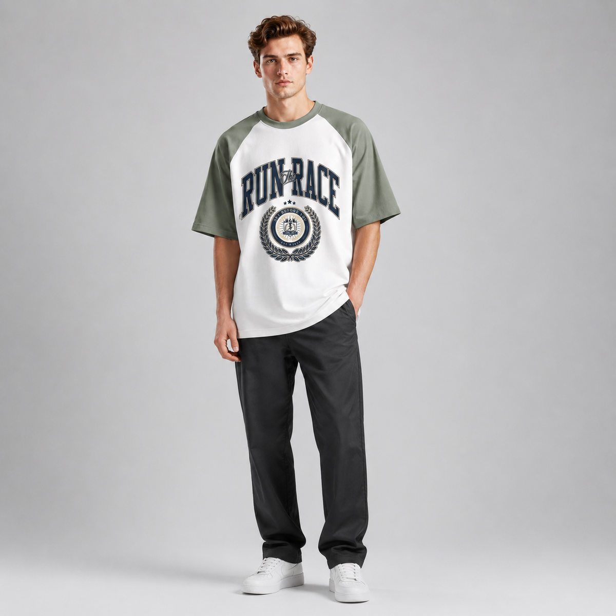Runrace varsity raglan oversized t-shirt