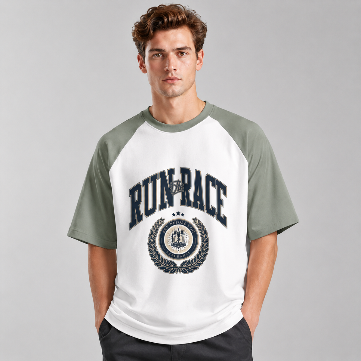 Runrace varsity raglan oversized t-shirt