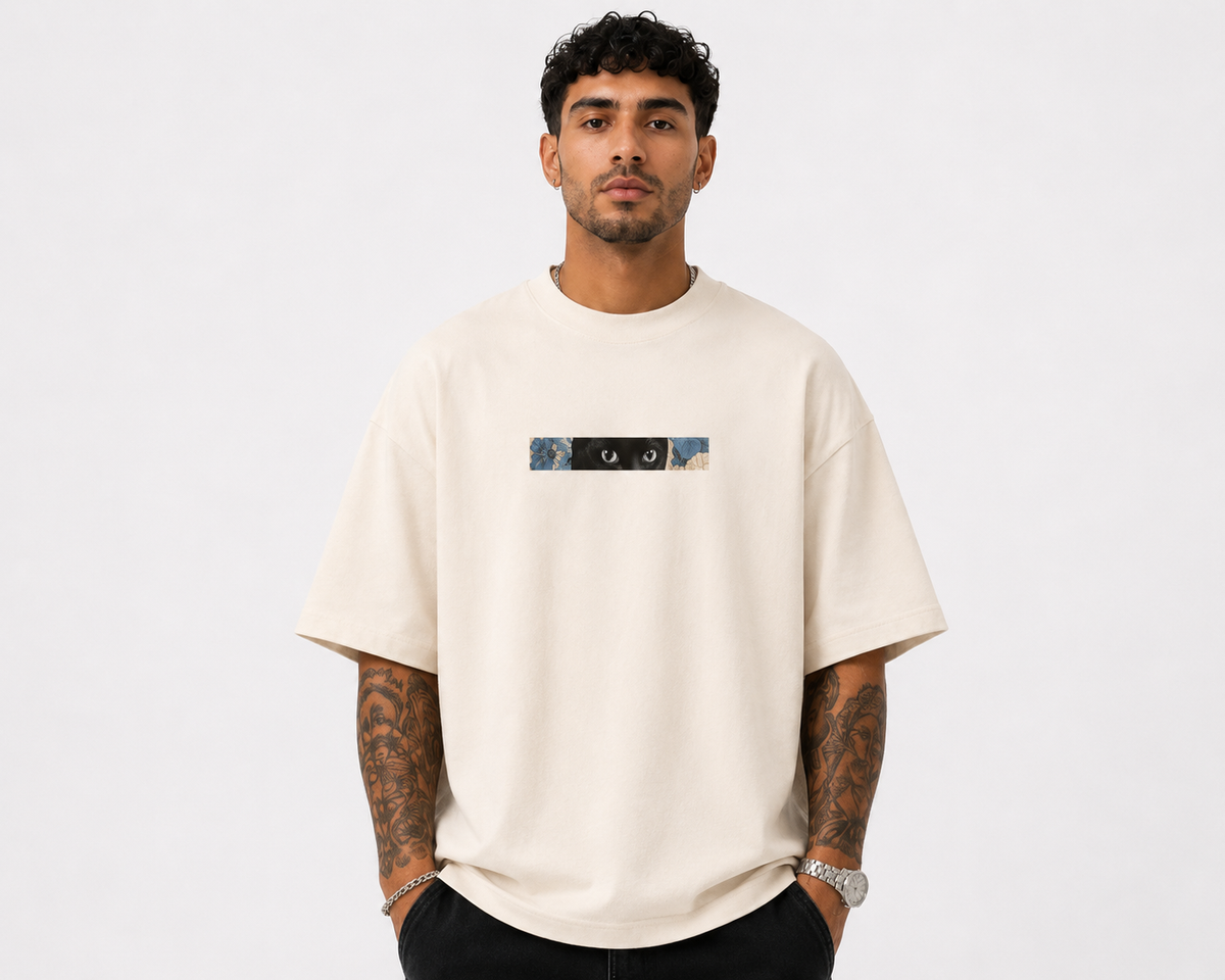 Midnight Cat Floral Oversized T-Shirt