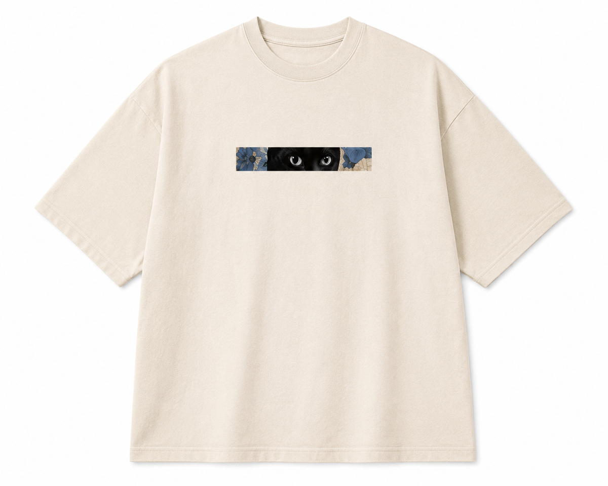 Midnight Cat Floral Oversized T-Shirt