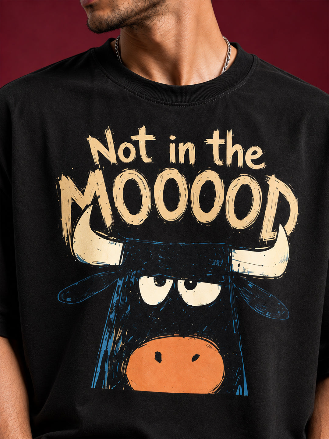 TeeVybe Men’s Black Graphic Printed Oversized Round Neck T-Shirt