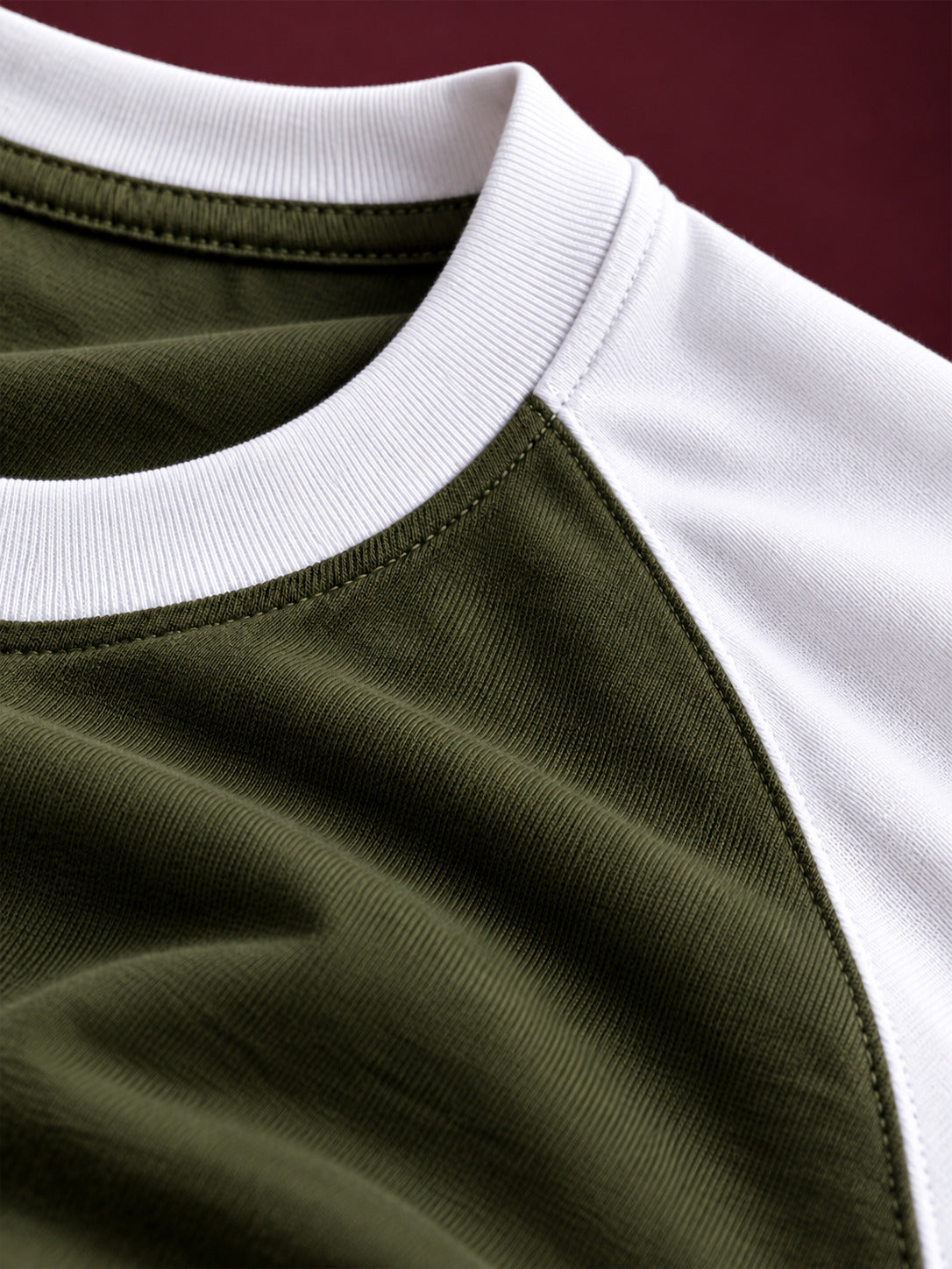 TeeVybe Men’s Olive Green & White 3/4 Sleeve Raglan T-Shirt | Regular Fit Round Neck Cotton Tee