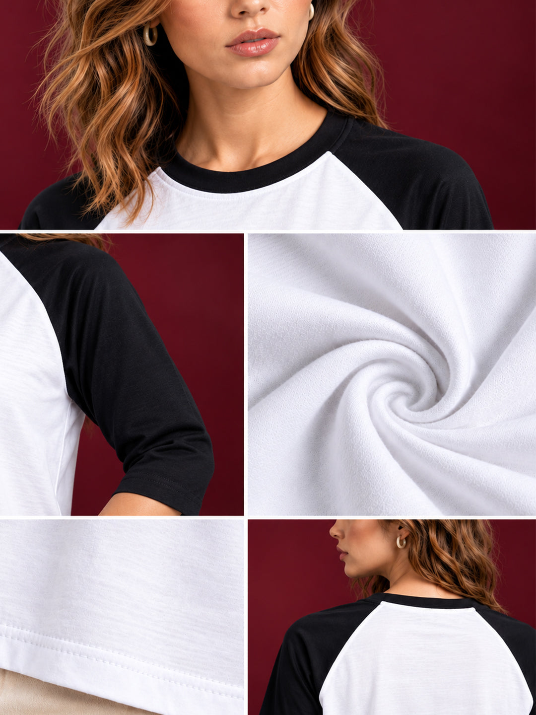 TeeVybe Women’s Vintage Car Graphic Printed Raglan 3/4 Sleeve T-Shirt | White & Black