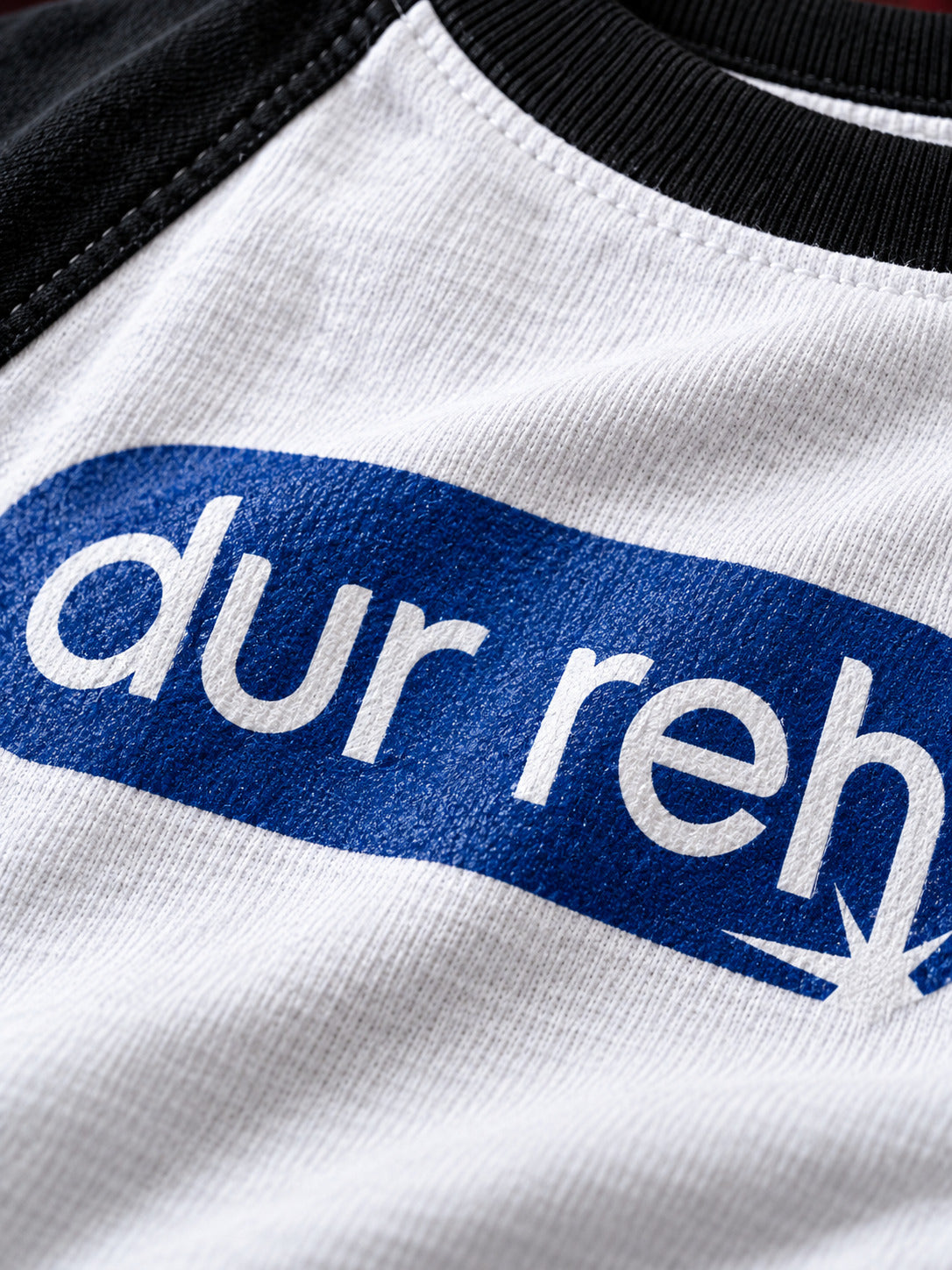 TeeVybe Men’s Dur Reh Graphic Printed White & Black Raglan 3/4 Sleeve T-Shirt