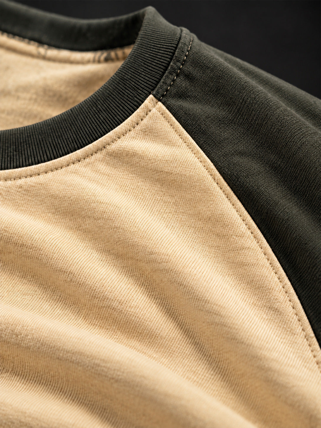 TeeVybe Men’s Beige & Olive Green 3/4 Sleeve Raglan T-Shirt | Round Neck Casual T-Shirt