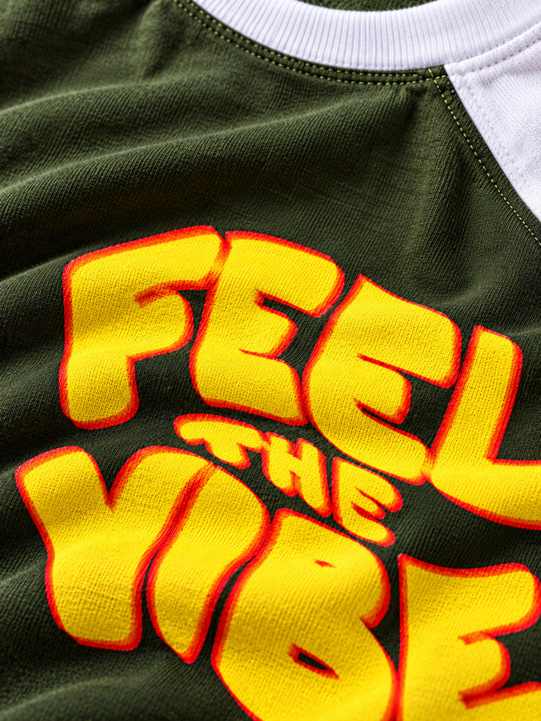 TeeVybe Men’s Feel The Vibe Graphic Printed Olive Green & White Raglan Full Sleeve T-Shirt