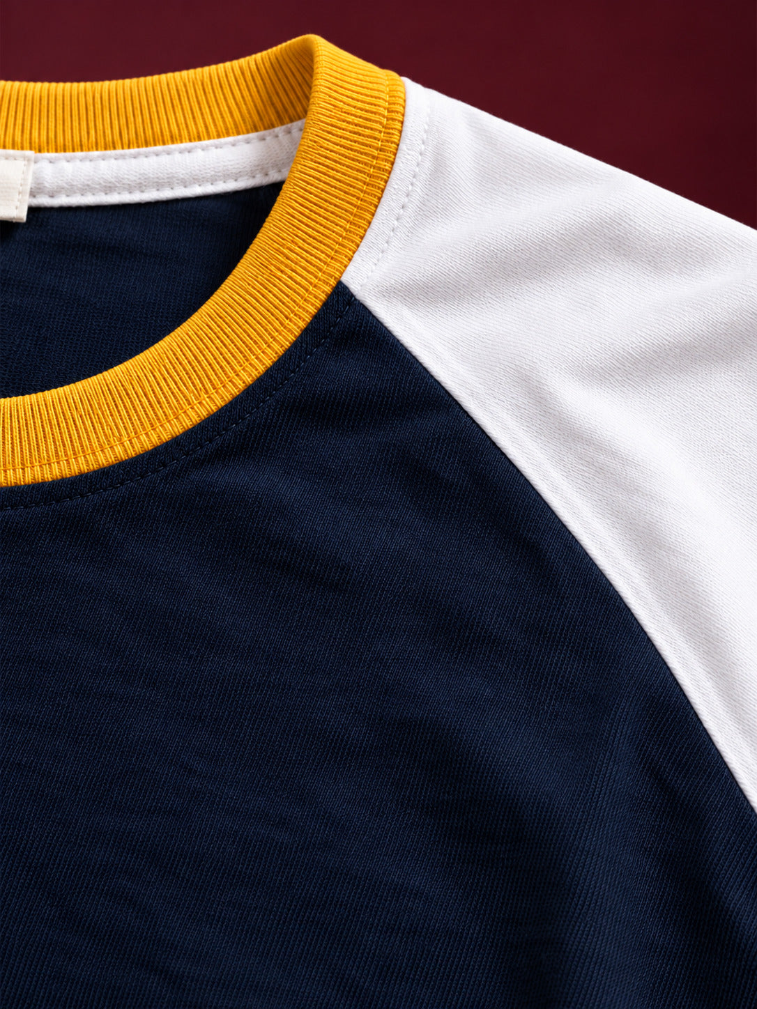 TeeVybe Men’s Navy Blue & White 3/4 Sleeve Raglan T-Shirt with Yellow Contrast Neck