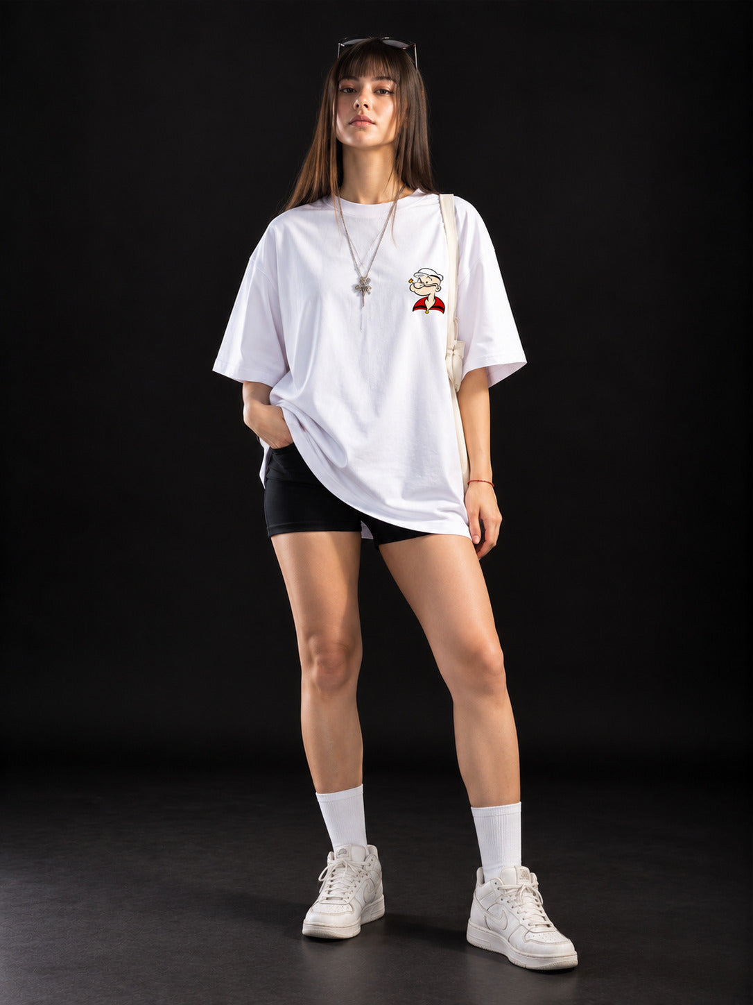 TeeVybe Women’s White Graphic Printed Oversized T-Shirt | Cartoon Printed Casual Streetwear Tee