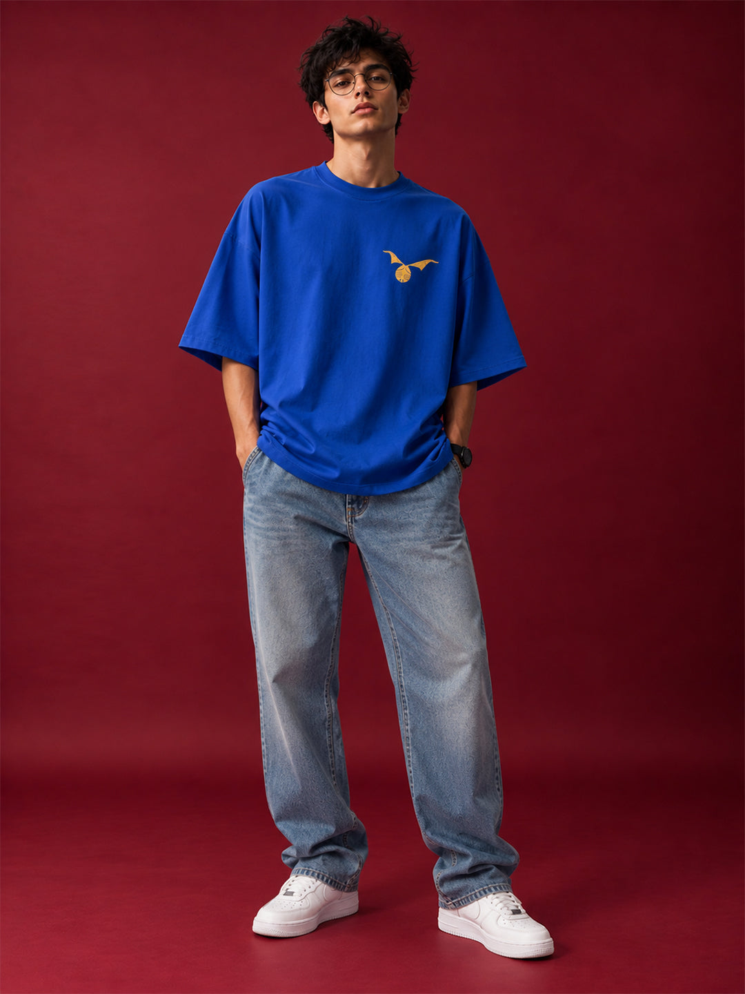 TeeVybe Men’s Royal Blue Graphic Printed Oversized Round Neck T-Shirt | Magic Is Everywhere Back Print