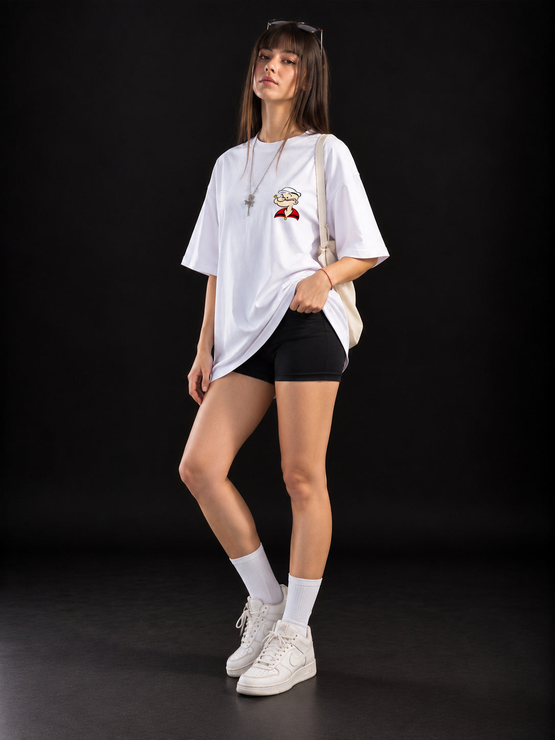 TeeVybe Women’s White Graphic Printed Oversized T-Shirt | Cartoon Printed Casual Streetwear Tee