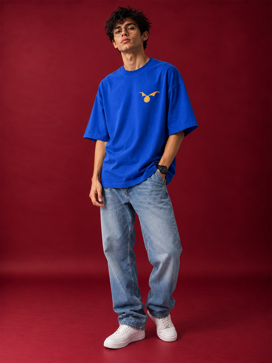 TeeVybe Men’s Royal Blue Graphic Printed Oversized Round Neck T-Shirt | Magic Is Everywhere Back Print