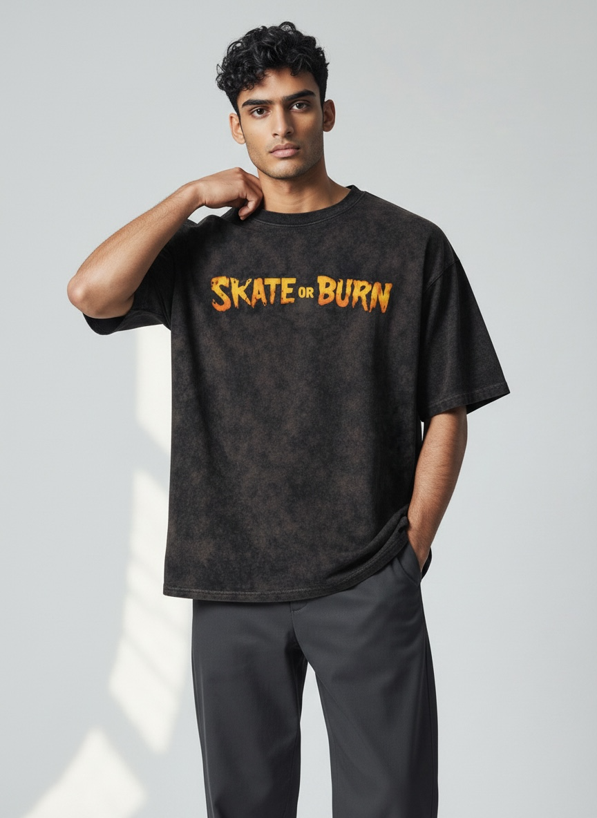 Skate Or Burn Vintage Oversized Heavyweight T-Shirt