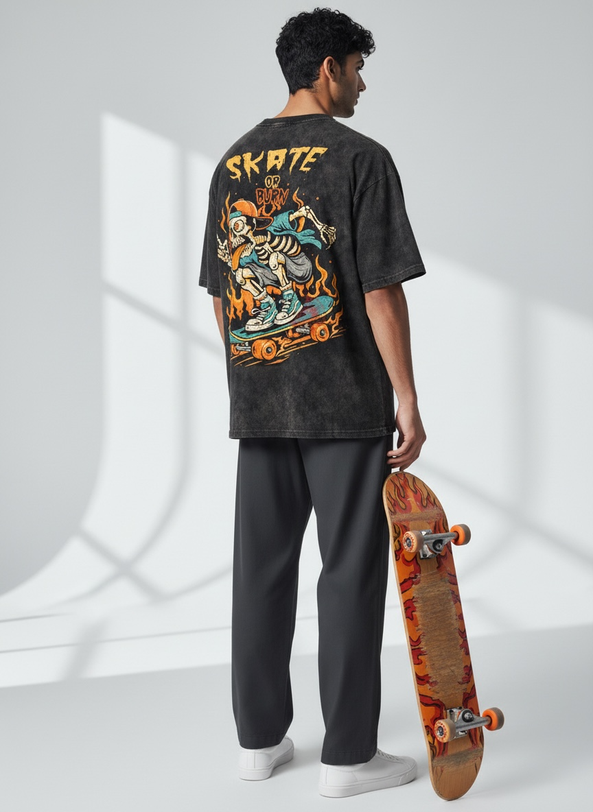 Skate Or Burn Vintage Oversized Heavyweight T-Shirt