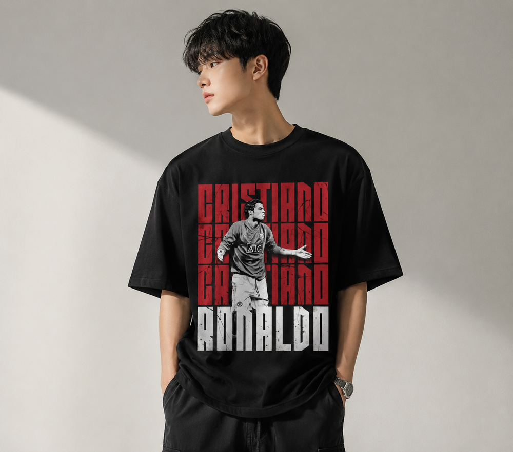 TEEVYBE Men’s Oversized Cotton T-Shirt | Football Graphic Print | Relaxed Fit Casual Half Sleeve T-Shirt